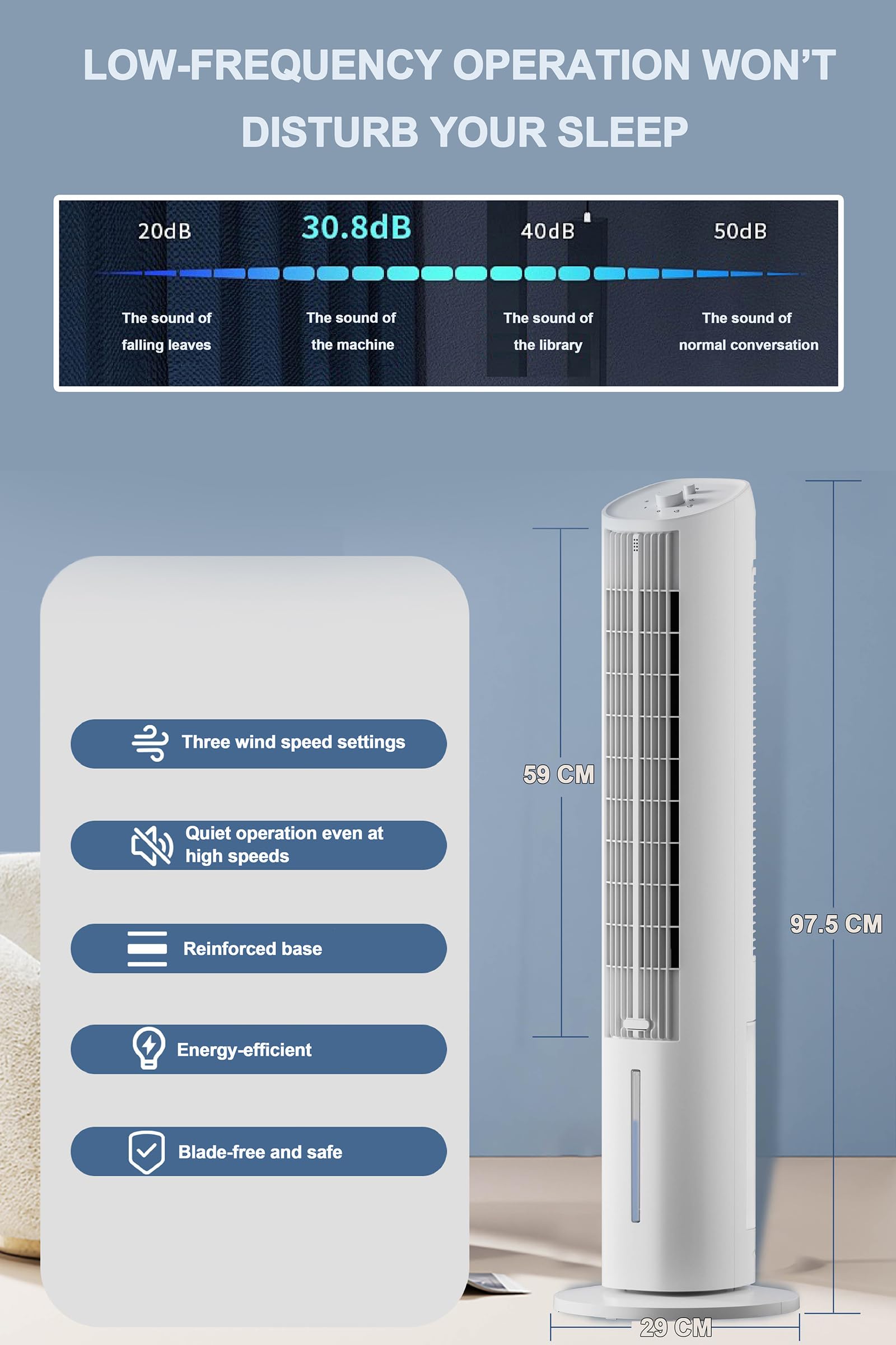 VLites Turmventilator mit Wasserkühlung Luftkühler | 3 Geschwindigkeiten, 60°-Oszillation, 3L Wasserkühlung, für Wohnzimmer Schlafzimmer
