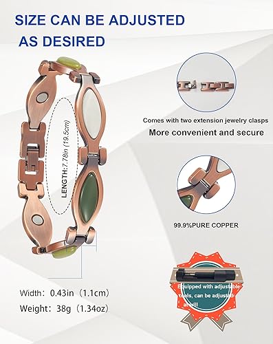 Miniatura 2 de Pulseras de cobre para mujeres y hombres, 99% de cobre puro, pulseras magnéticas ajustables con 3500 imanes Gauss y joyas de cristal de colores 4816