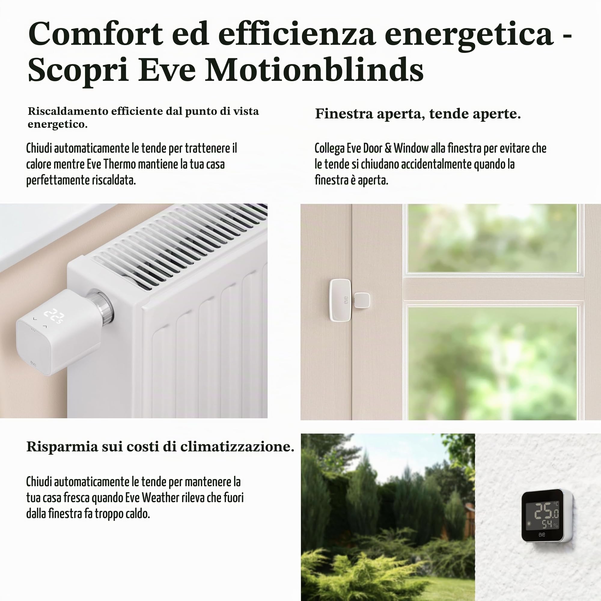 Kit di motorizzazione per tende avvolgibili Eve Motionblinds (Matter) per tubi di piccolo diametro; attrezza le tende esistenti; richiede Thread Border Router;voce/app/controllo automatizzato