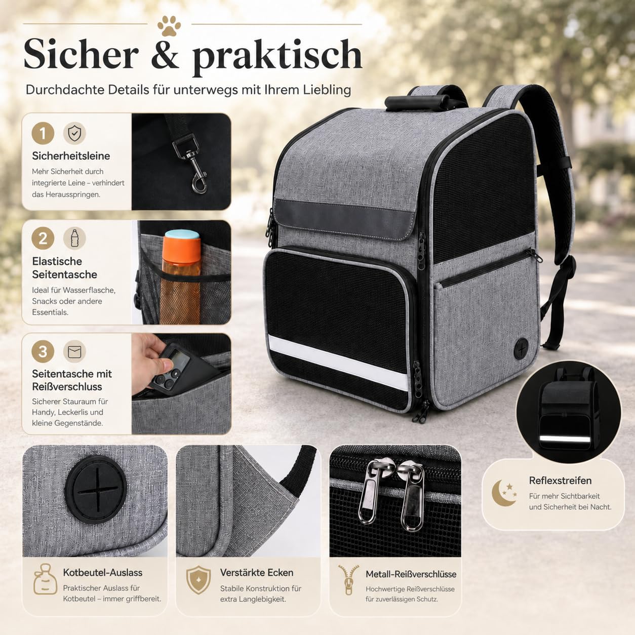 Katzenrucksack Faltbar, Hunde Rucksack, Haustier Rucksack mit verstellbaren Schultergurten, Abnehmbares Plüschpolster Katzen Transport Rucksack mit für Katzen bis 10KG Reisen, Walken (Schwarz)