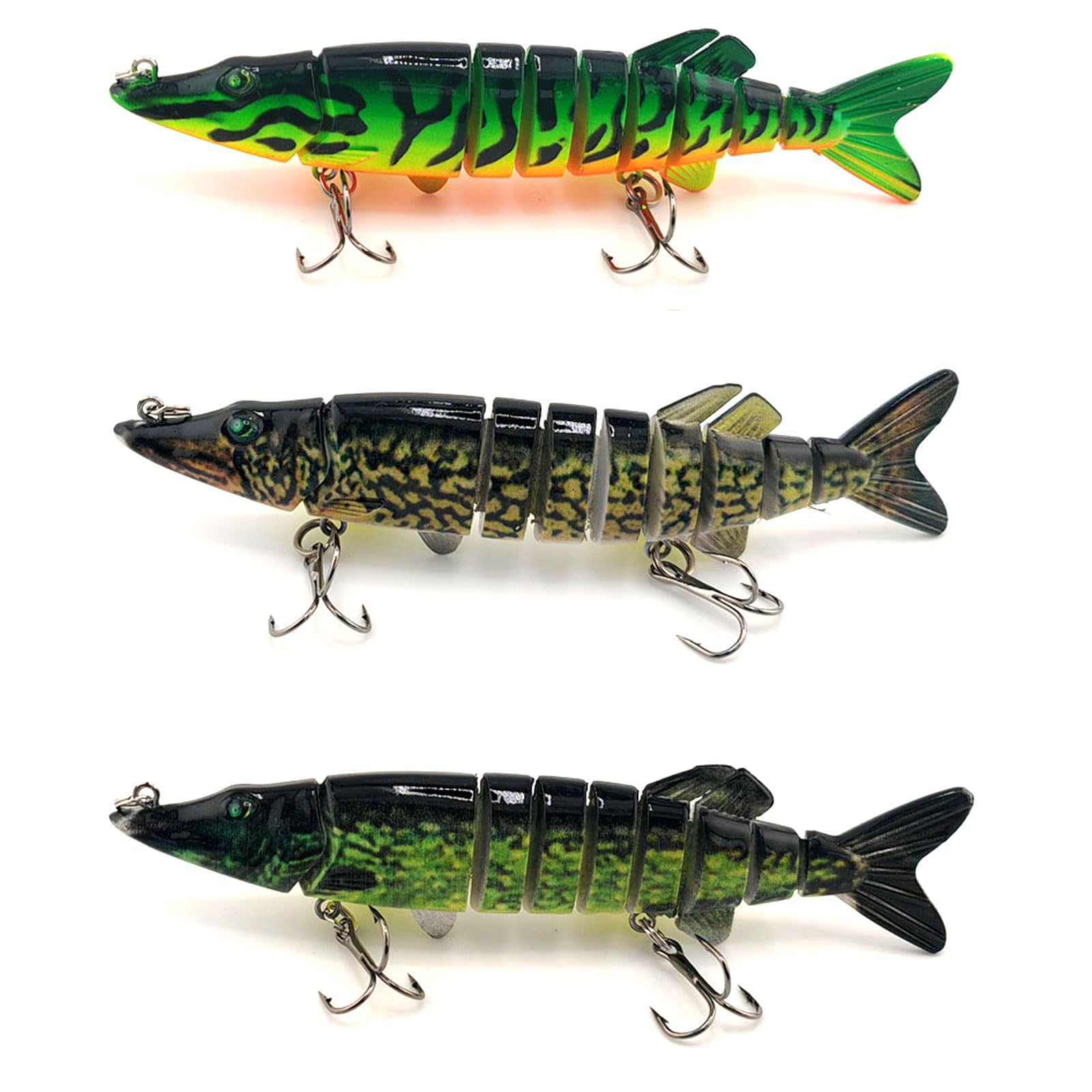 Pike Lures 3PCS Fishing Lures for Bass Trout Lifelike Dogfish Swimbait Sea Fishing Lure Swimbaits for Freshwater and Saltwater, Multi Jointed Segmented Pike Bait with Hooks Slow Sinking (A)