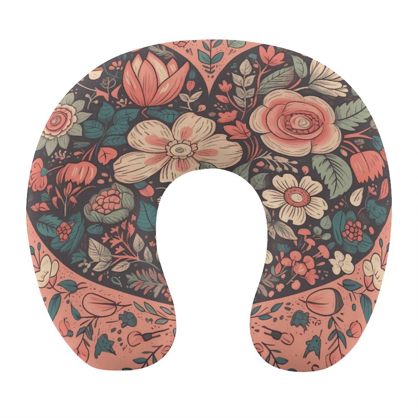 Btcowzrv Style Heart With Flowers U Shaped Neck Pillow Travel Pillows