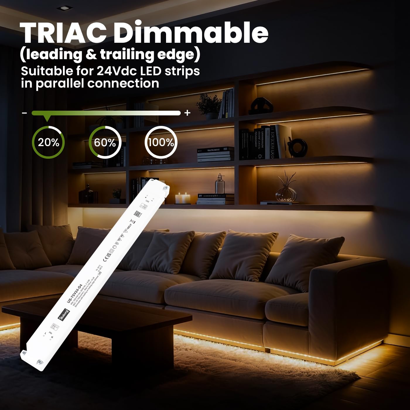 Trasformatore LED 24V 15W - 75W Dimmerabile TRIAC Sottile per LED Strisce Lampadine LED Alimentatore Driver