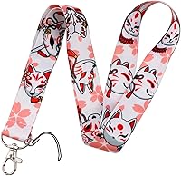 Vista 1 de Pinstant Máscara de Fox Kitsune con diseño de flor de cerezo japonés, folclore japonés, de 17.7 pulgadas, con cordón para el cuello