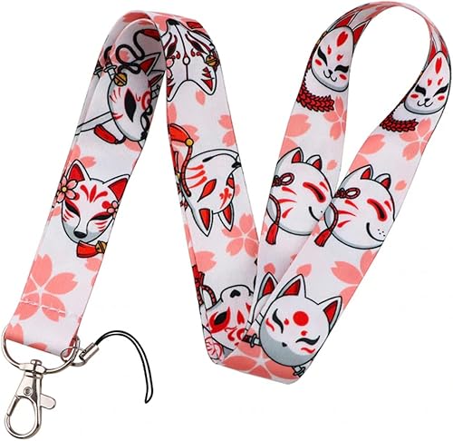 Pinstant Máscara de Fox Kitsune con diseño de flor de cerezo japonés, folclore japonés, de 17.7 pulgadas, con cordón para el cuello, para