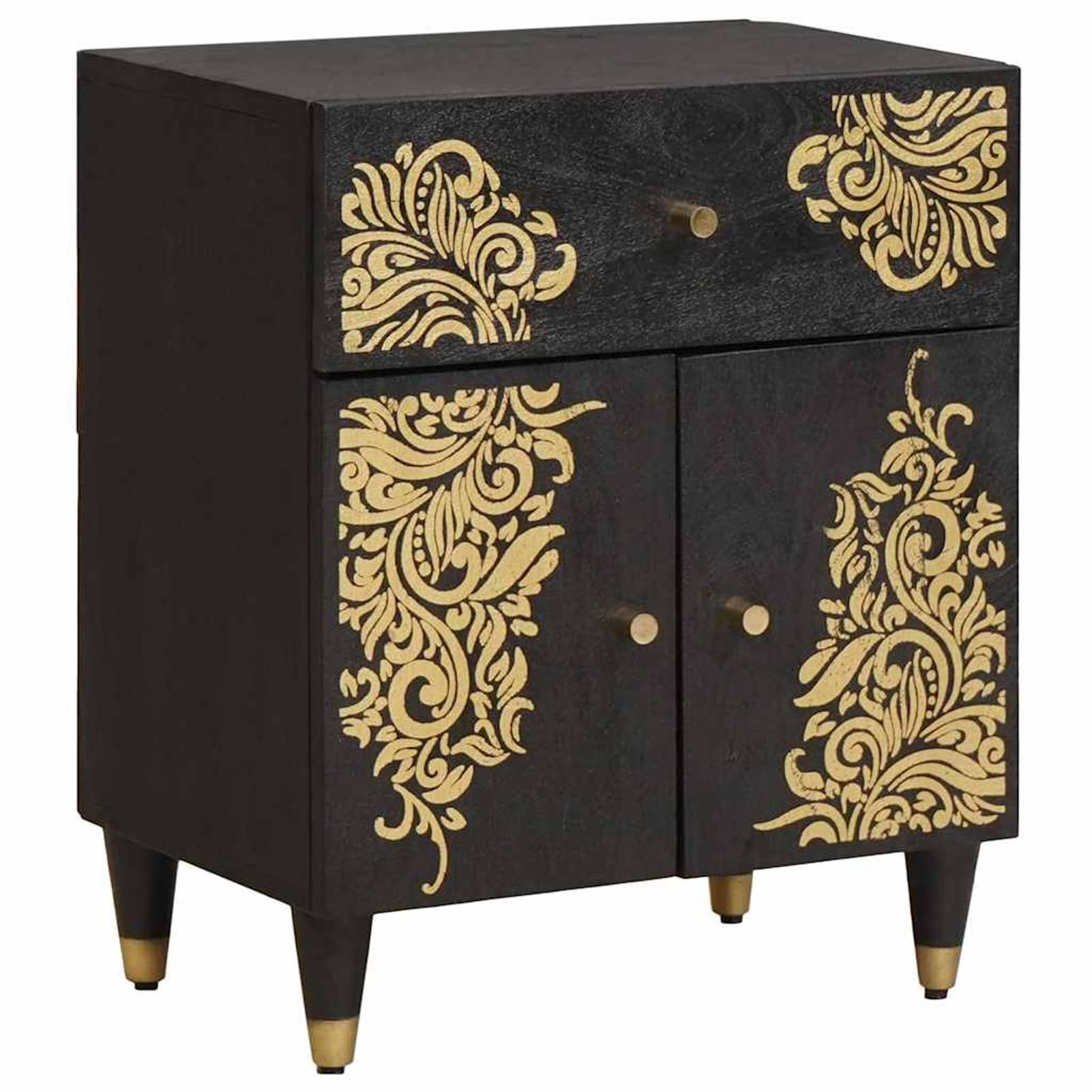Homgoday Comodino con Porta Nero 50 x 33 x 60 cm Legno di Mango massello