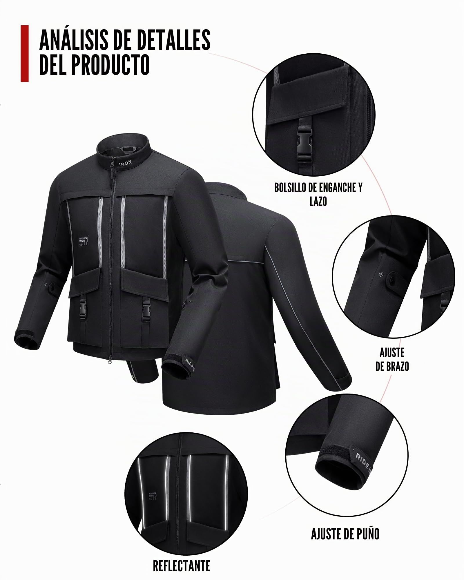 RIDEIRON Chaqueta de motorista para hombre, tejido de malla transpirable para todas las estaciones, con almohadillas para hombros y codos, forro interior extraíble, protector de motocicleta resistente
