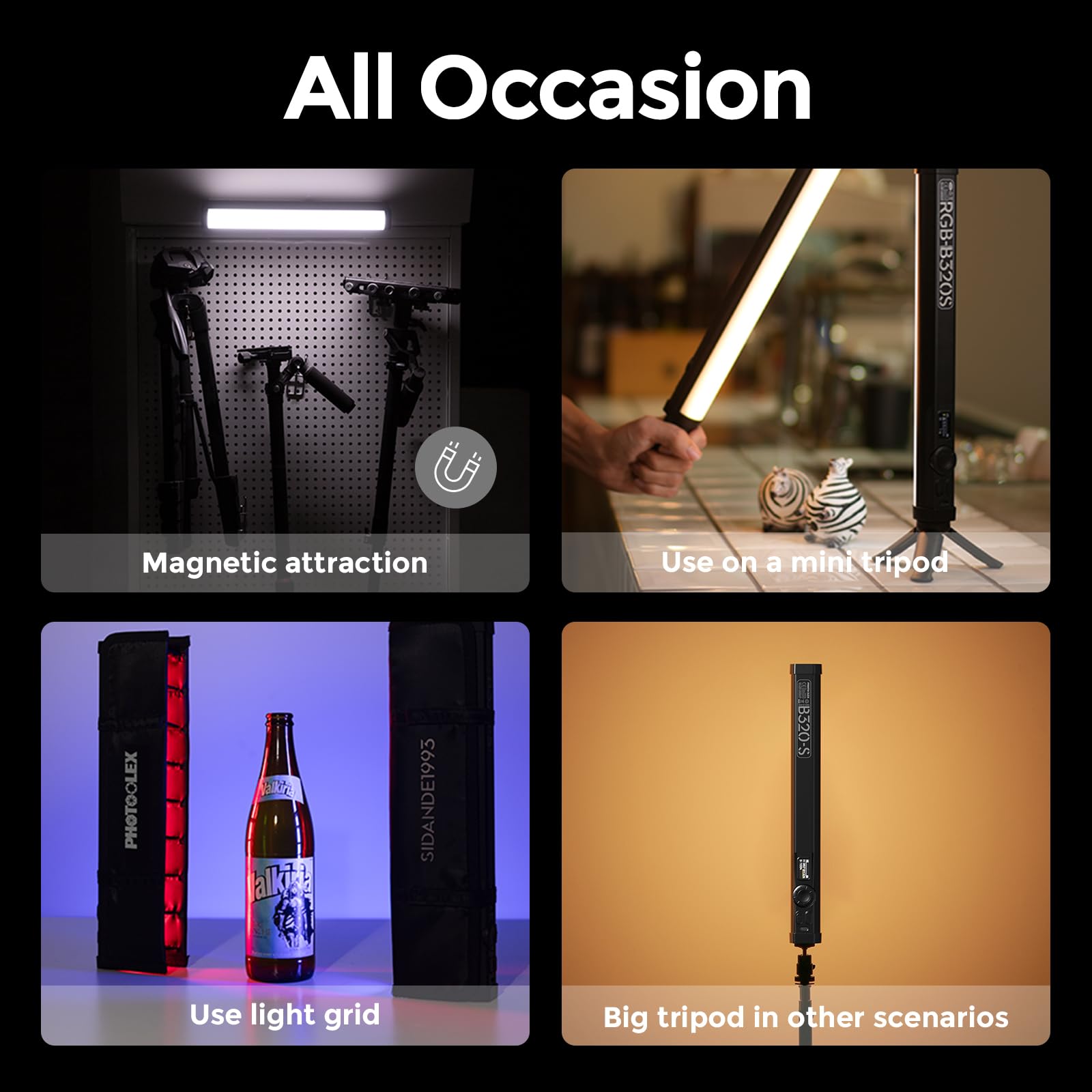 PHOTOOLEX Tubo de luz RGB, barra magnética de mano de 5200 mAh, varita de iluminación de video LED a todo color de 360°, 2500 K-9900 K, 21 escenas, CRI 96+, para fotografía de estudio, grabación de