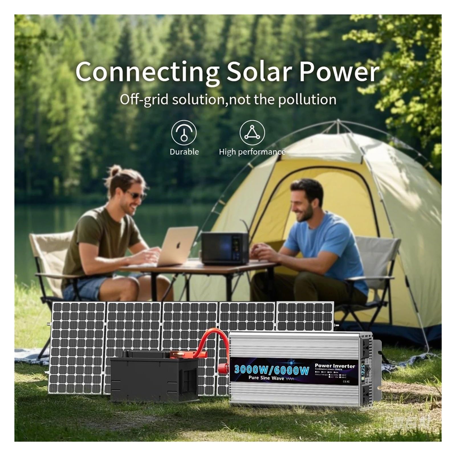 Inversor Corriente Onda Sinusoidal Pura 12 V CC A 220 V CA con Pantalla LCD Control Remoto Vehículos Autocaravanas Enchufe Europeo(12V,2000W)