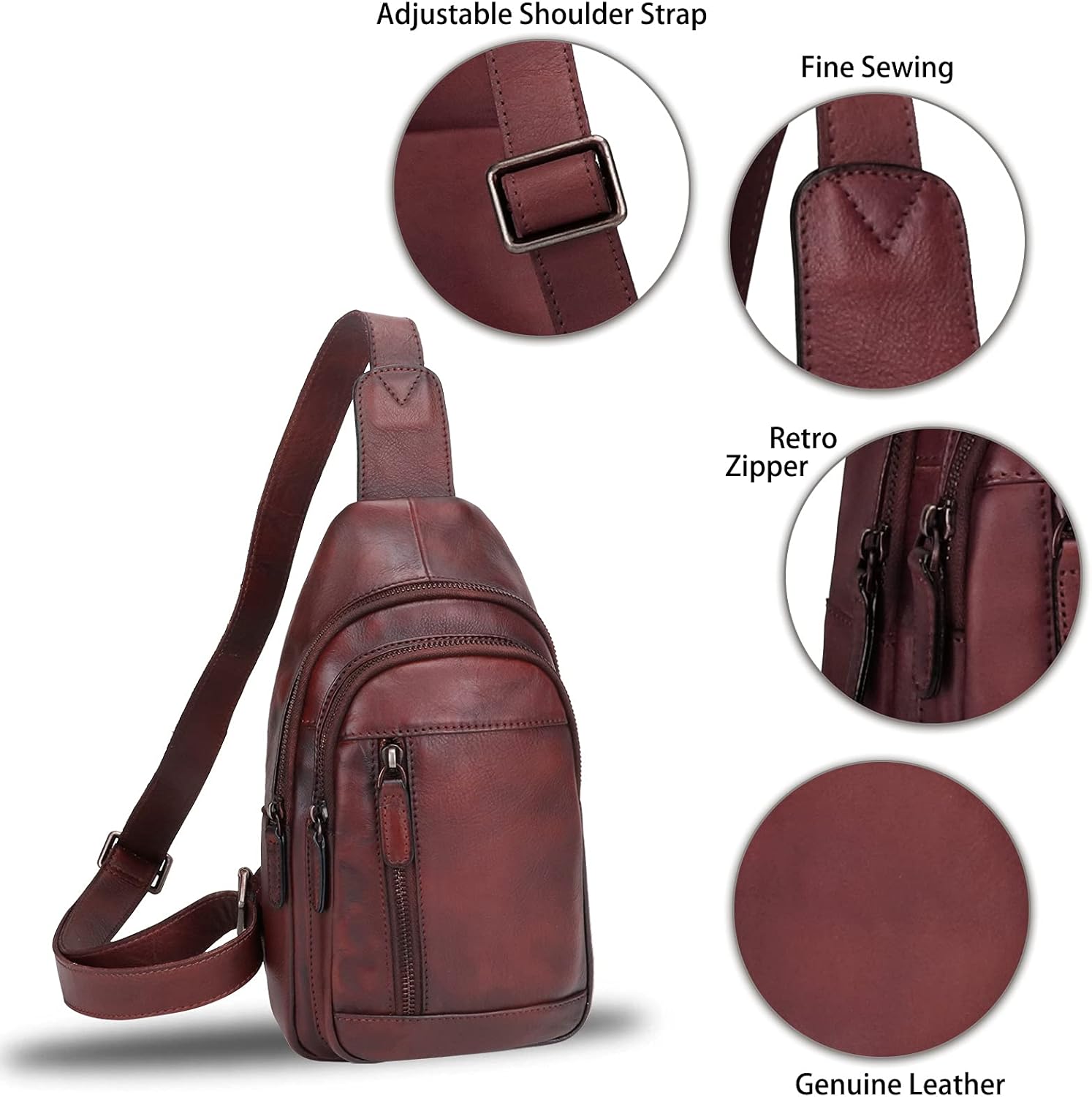 Genuine Leather Sling Bag for Women and Men Vintage Desinger Chest Over Shoulder Crossbody Bag Sling Backpack Purse
