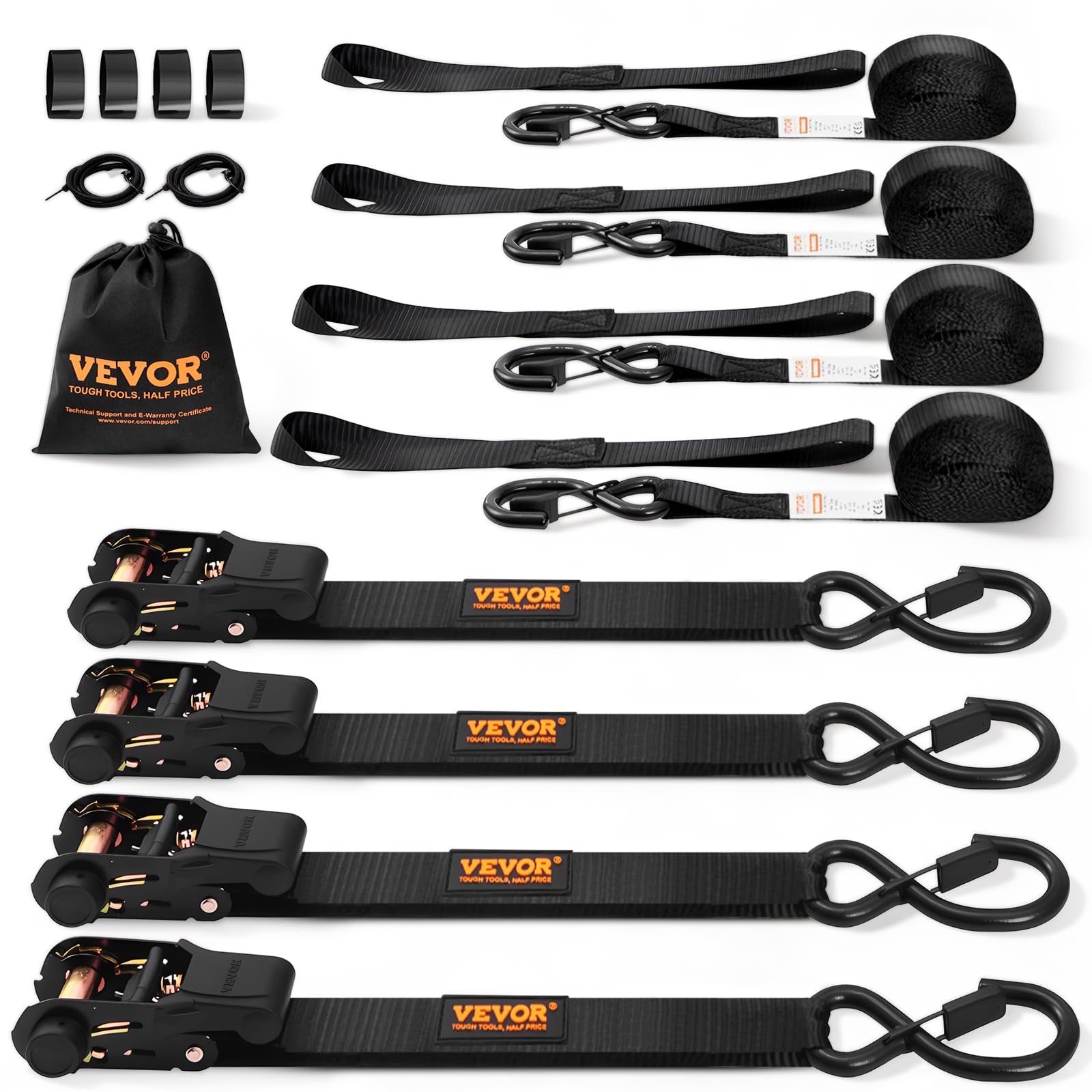 VEVOR Ratchet Tie Down Straps 4 Pack 1 inch x 15 foot 2200 lb Break Strength