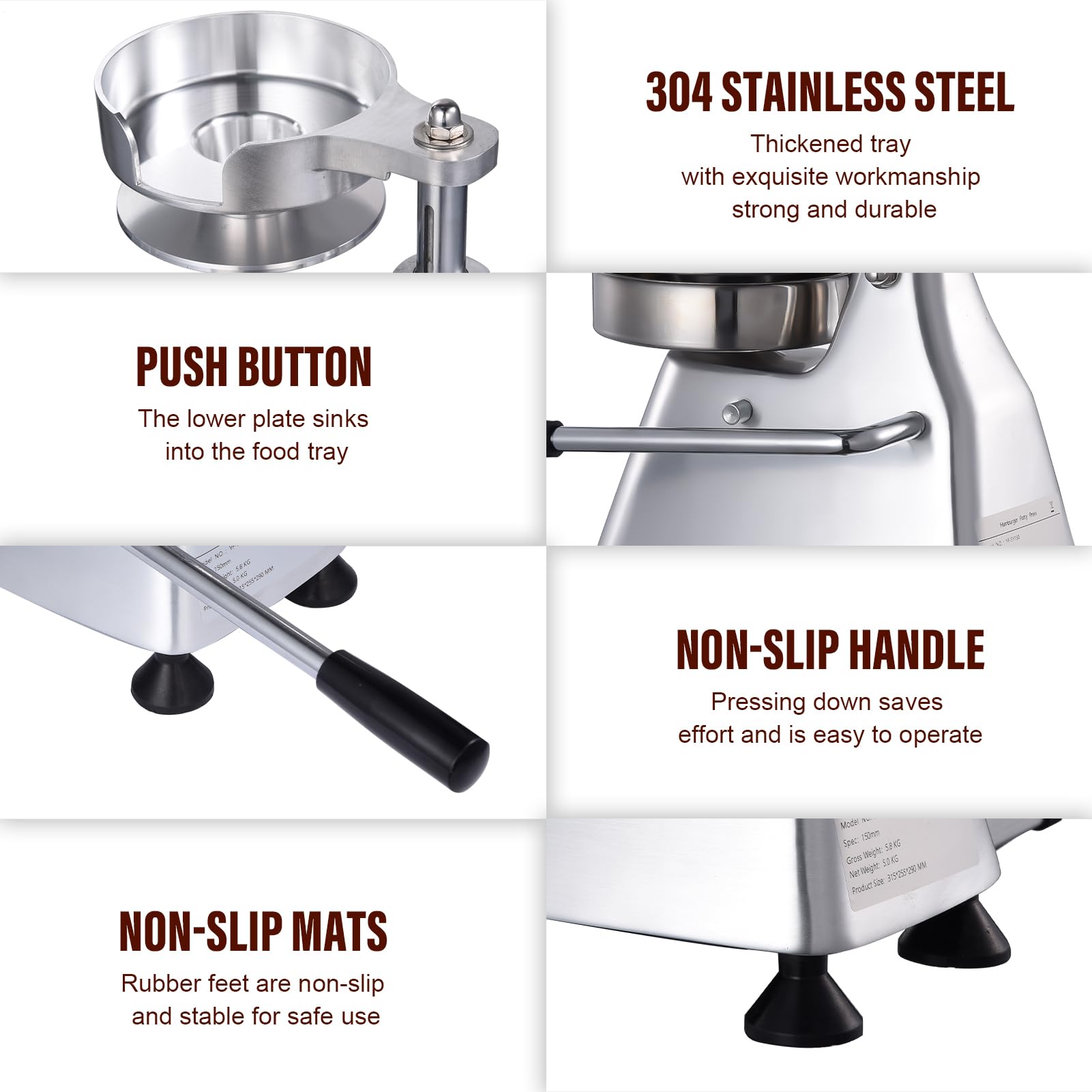 Commercial Hamburger Patty Maker, 130mm/5inch Stainless Steel Burger Press Heavy Duty Hamburger Press, Meat Patty Maker Hamburger Forming Processor with 400pcs Patty Papers, for Beef Pork Chicken