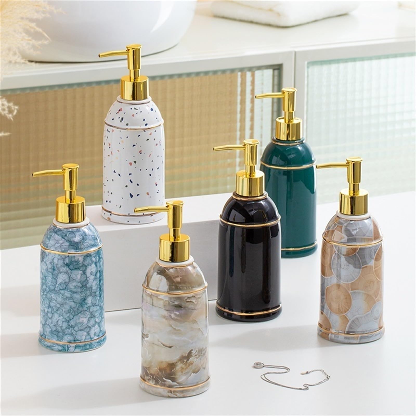 Distributeur de Savon pour Salle de Bain, Flacon de Lotion en céramique de 400 ML avec Pompe, pour lavabo et Plan de Travail de Cuisine.