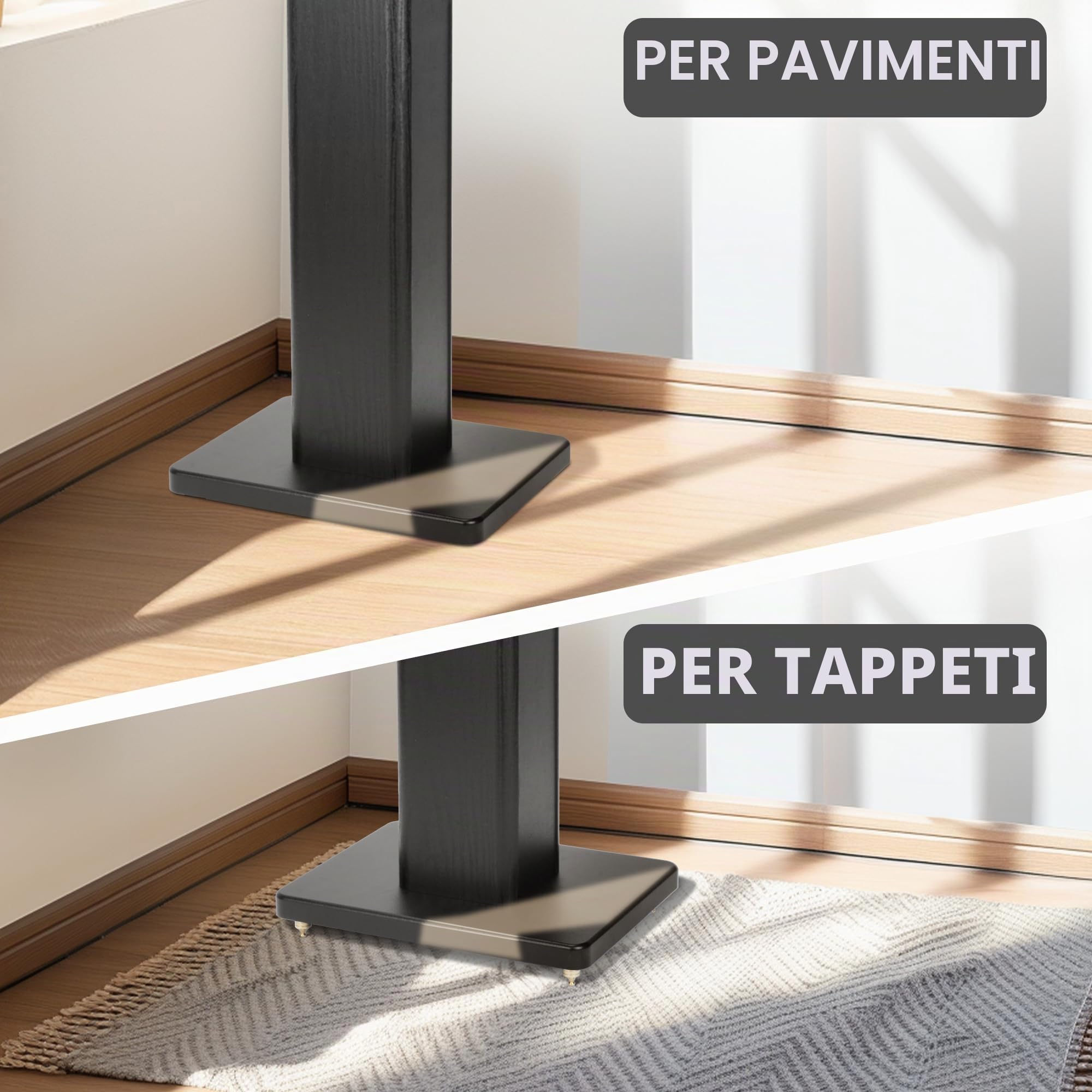 Coppia di supporti universali per altoparlanti con venature del legno da 60 cm, resistenti e surround, per home theater, con funzione di sintonizzazione con riempimento a sabbia, nero