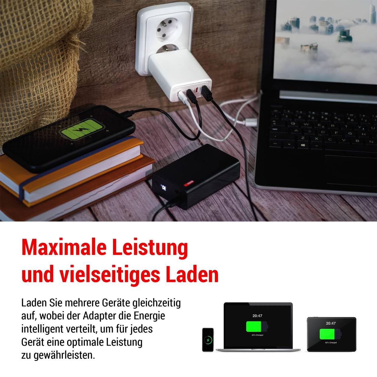 EMOS - Cargador USB-A/3xC PD 120W - Fuente de alimentación USB cuádruple con tecnología GaN - Adaptador europeo USB-C+A - Conector USB PowerDelivery de 120 W para teléfono móvil, tableta, portátil - 5