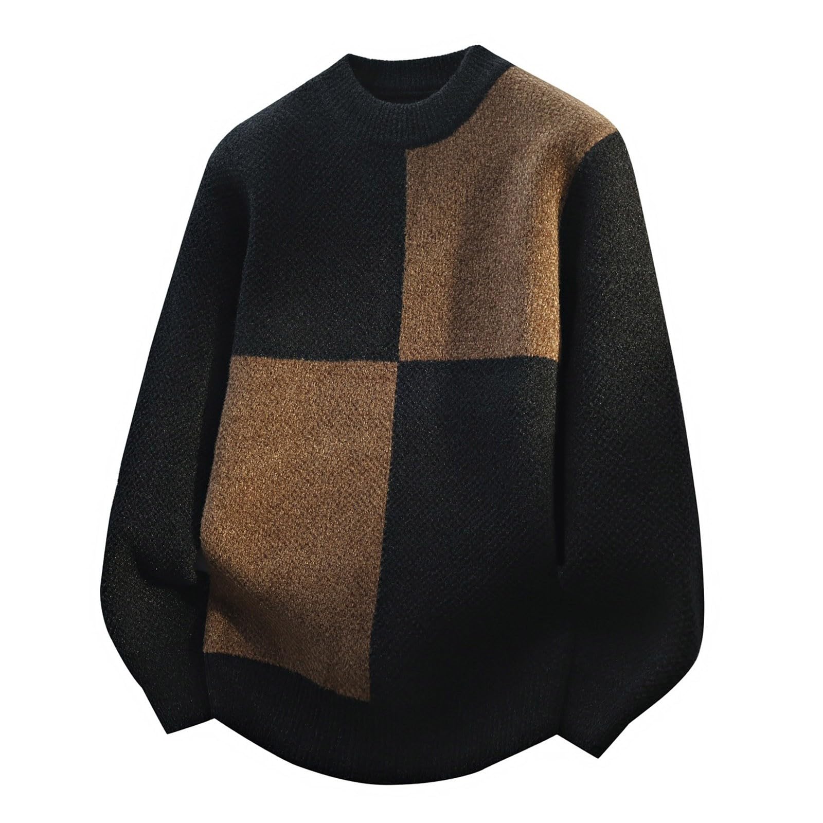 Generisch Jersey de punto para hombre, cuello redondo, cuello redondo, jersey de invierno, manga larga, patchwork, suéter de punto, informal, para negocios, invierno, tiempo libre, trabajo