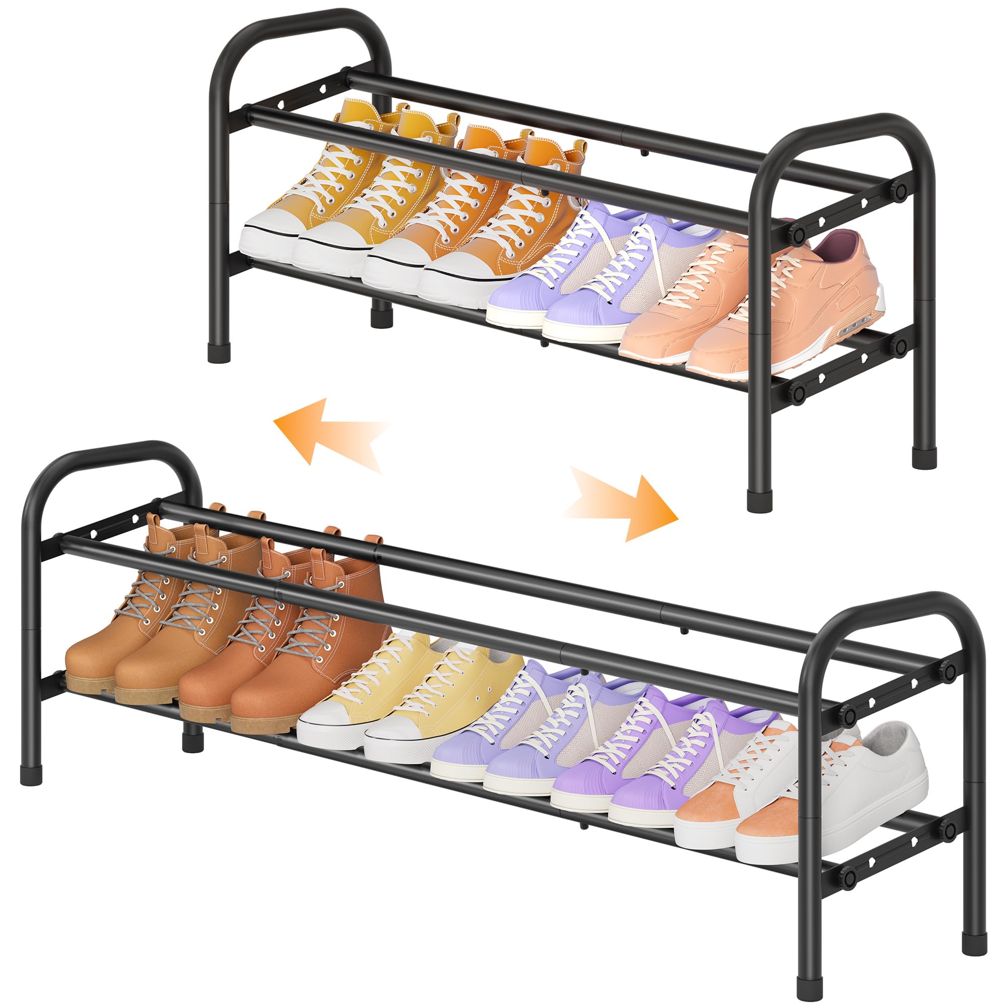 Photo 1 of ***FOR PARTS ONLY/ HAS BROKEN ASSEMBLY PIECES**** Gewudraw 2 Tier Shoe Rack, Shoe Organizer for Closet, 28“ Metal Shelf Can Expandable to 42“, for Bedroom, Entryway, Closet, Garage, Adjustable to 12 Pairs Shoes, Black