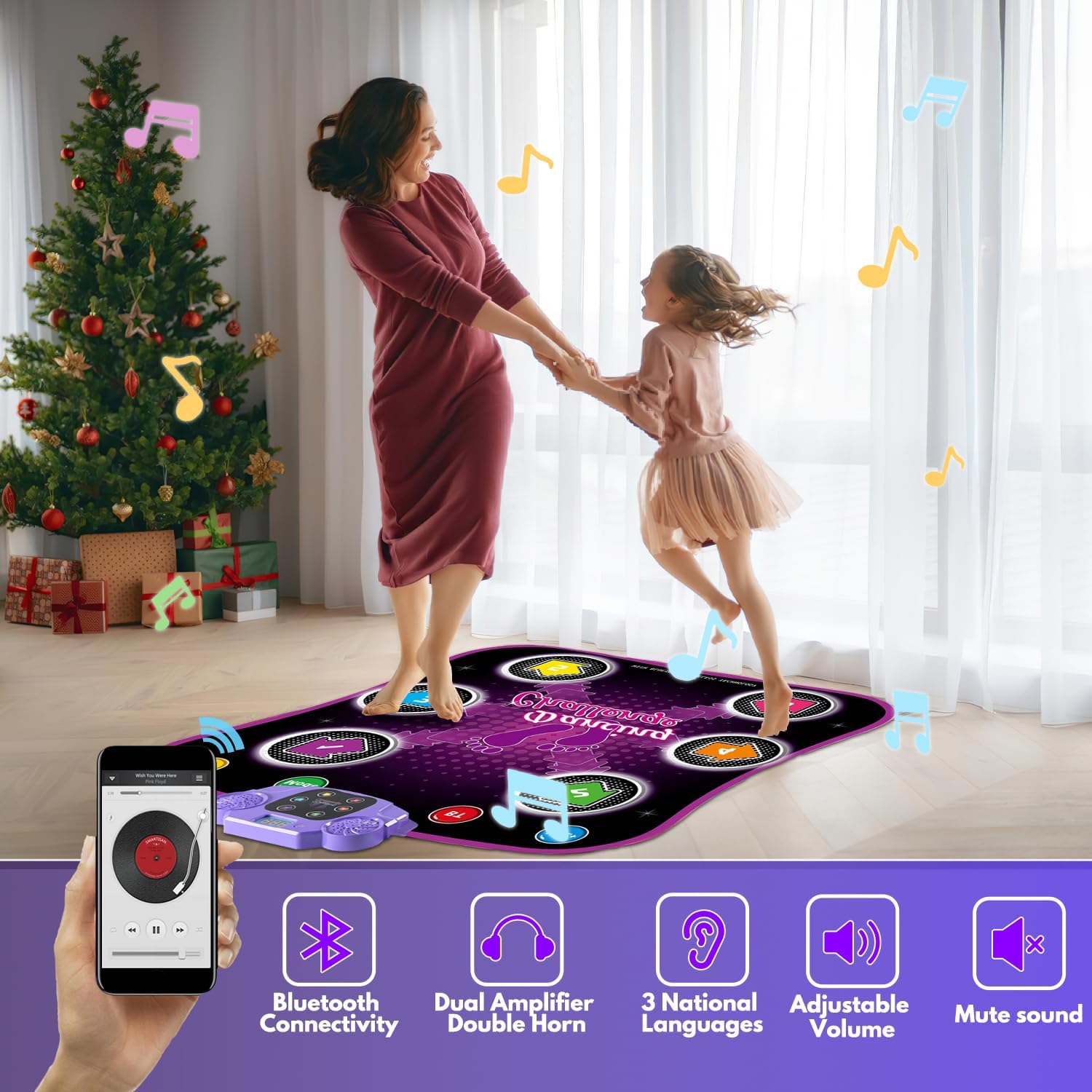 Dance Mats for Kids Ages 4-8, Dance Mat with Bluetooth, Built-in Music, 3 Languages Melodies, 5 Modes, Electronic Dance Mats for Kids with Anti-Slip Mat, Dance Mats Birthday - Image 2