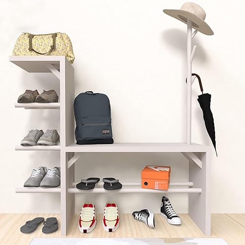 Banco de almacenamiento de zapatos para entrada con perchero, estante de zapatos blanco, árbol de pasillo con banco y almacenamiento de zapatos,