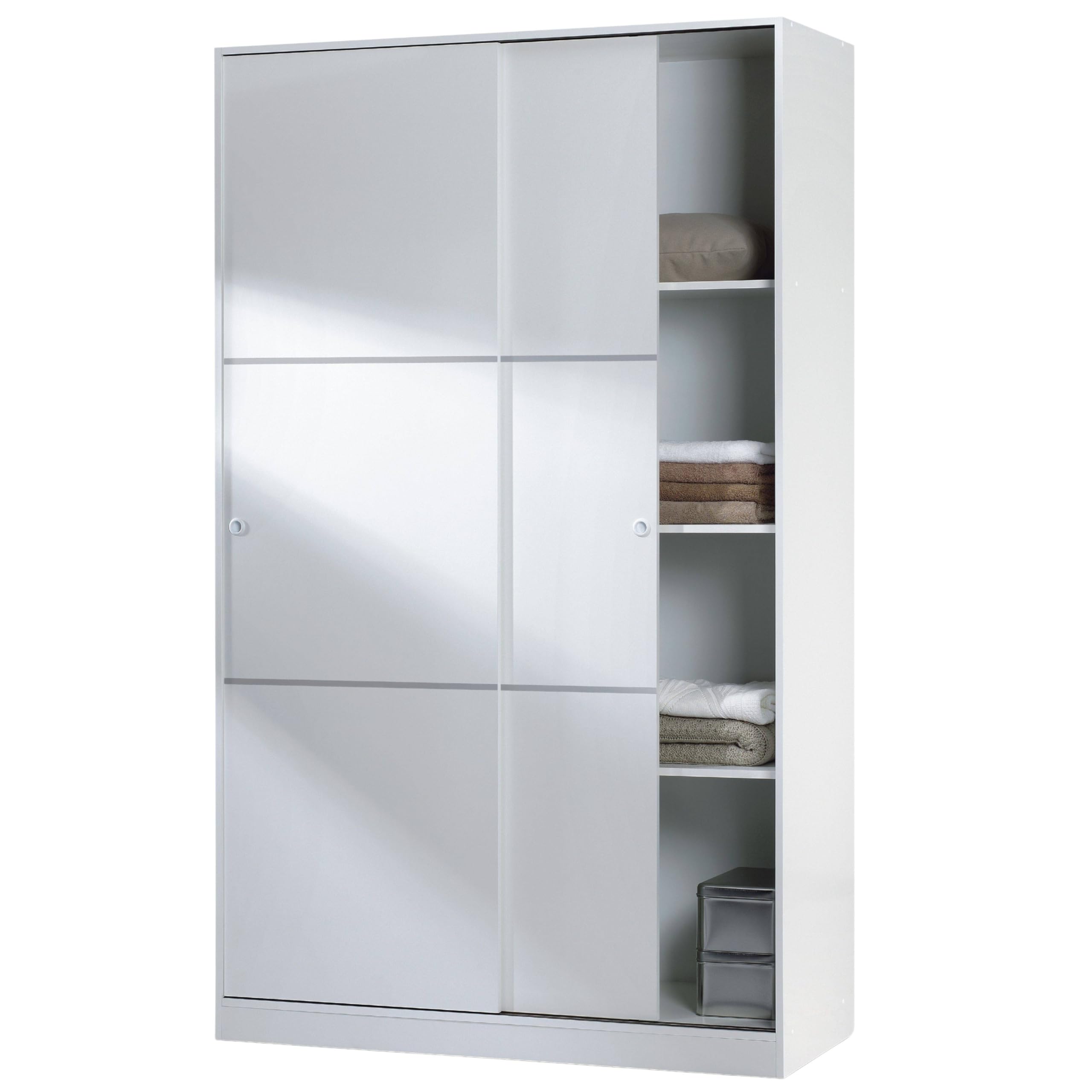 Habitdesign Armario 2 Puertas Correderas, 200x120x50 (AltoxAnchoxFondo - en cm), Armario Dormitorio, Barra de Colgar y Estantes, Color Blanco Brillo