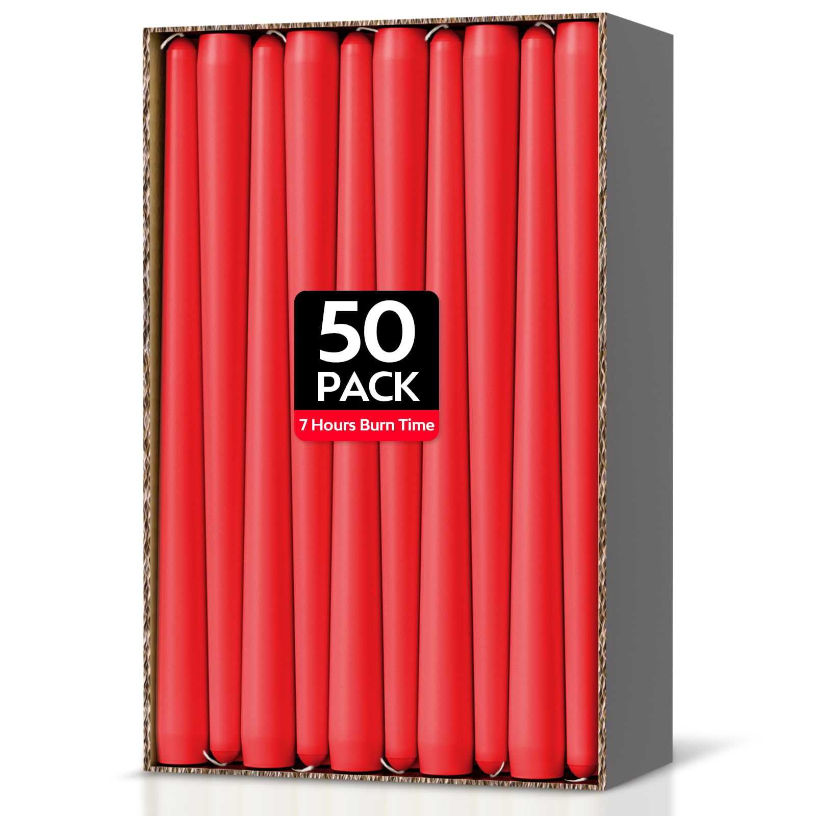 Ledivion Red Taper Dinner Candles, Non-Drip Table Candlesticks, Unscented 7-Hour Burn Time, Long-Burning Tape Candles, Paraffin Wax With Cotton Wicks, 50 Pack