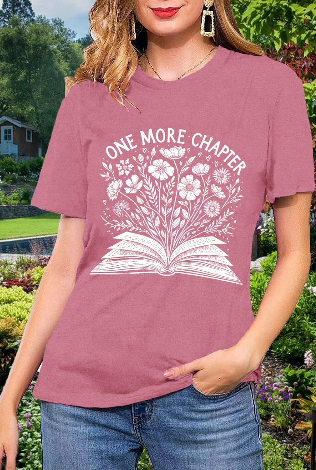 Womens Book Reader Shirt Reading Teacher T-Shirt Wildflower Librarian Tee Tops - Image 2