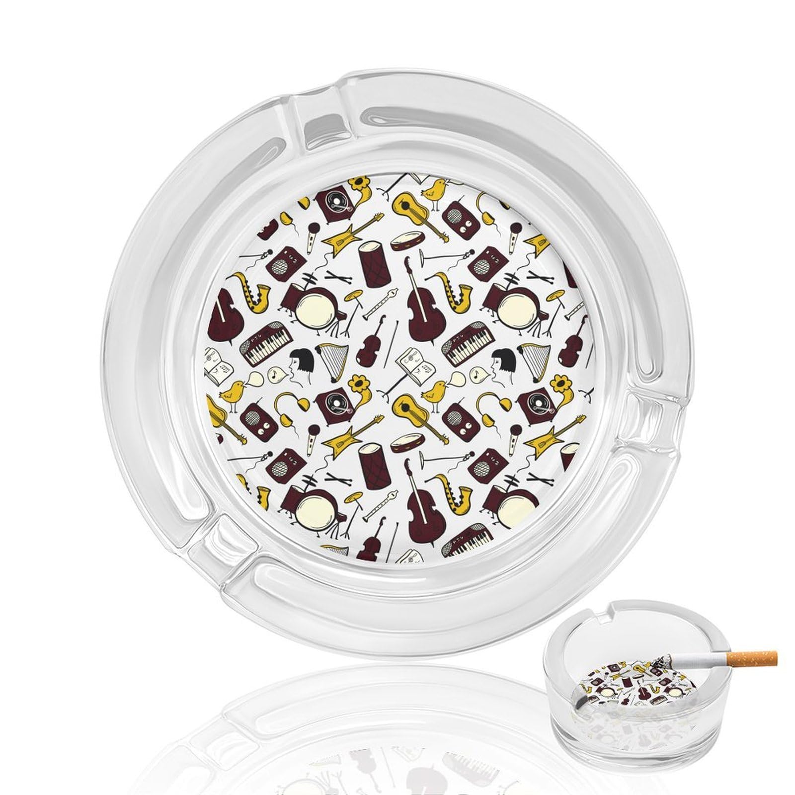 Funny Drumms Drummer Ashtray Portable Round Glass Outdoor Ash Tray for Home Office Garden Pub