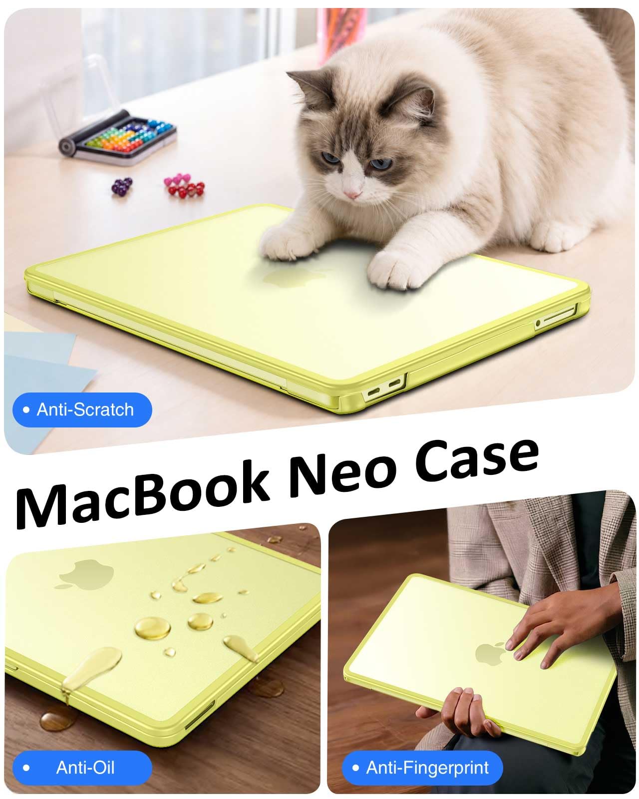 FINTIE Etui kompatybilne z MacBook Neo 13 cali A3404 (A18 Pro Chip, 2026) - twarde, matowe, odporne na odciski palców + ochronna ramka z TPU, cytrusowy żółty