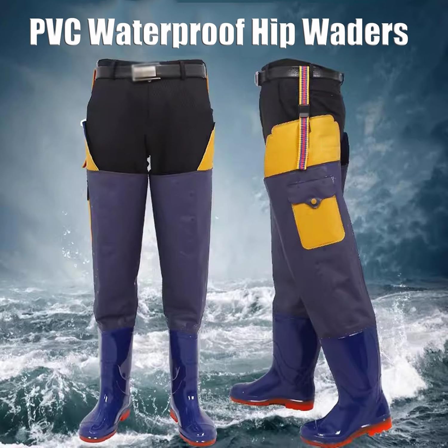 Wodery z PVC wodoodporne buty biodrowe z kieszenią męskie damskie grube podeszwy z wołowiny do wędkowania i polowania(6)