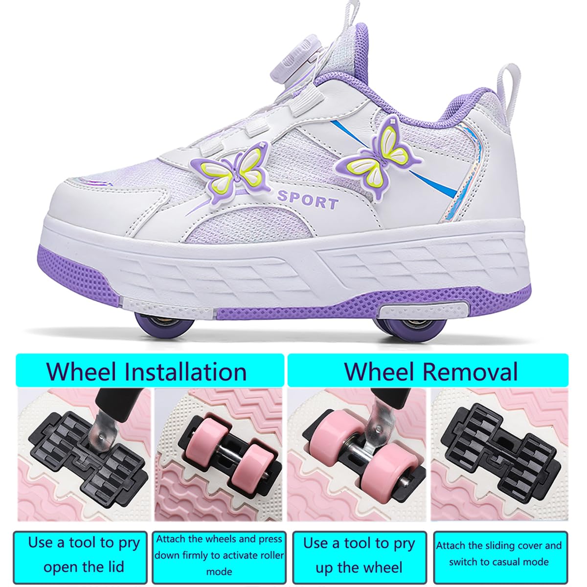 Zapatos con Ruedas Zapatillas con Dos Ruedas para niños y niña Skateboarding Zapatos Bambas con Ruedas Regalo Creativo de Navidad y cumpleaños