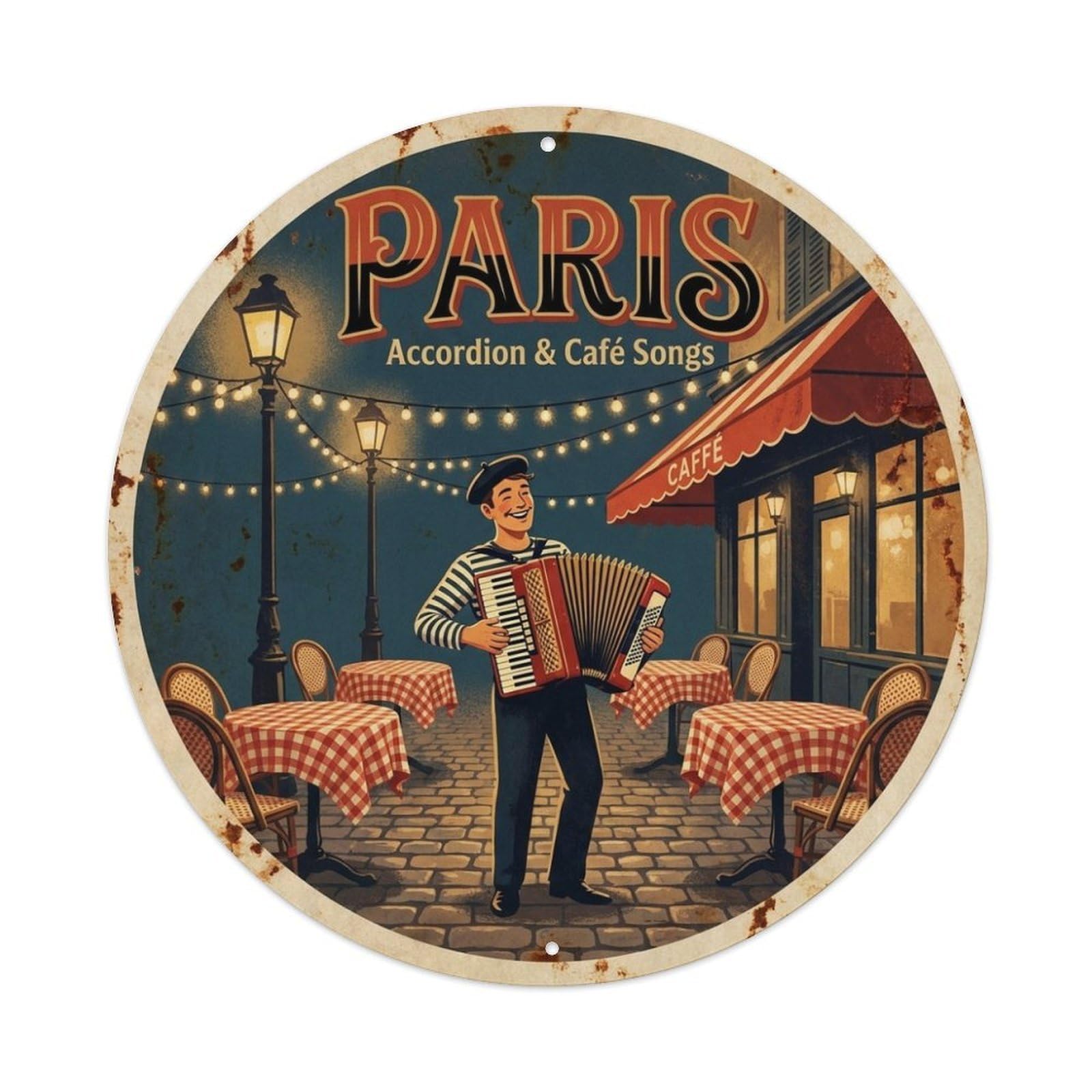 Olhnbad Style Accordion Cafe Songs Culture Paris Travel Cuisine Metal Tin Sign