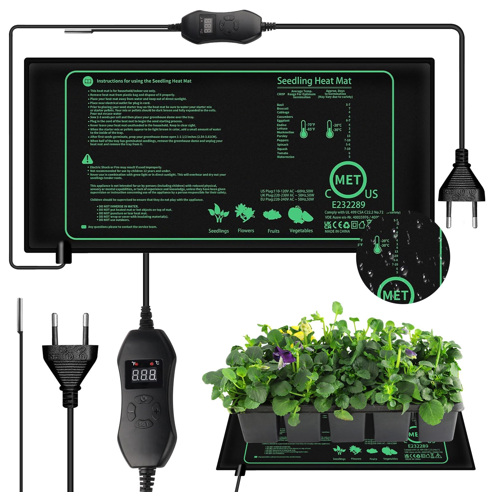 Heizmatte Pflanzen mit Thermostat, Reptil Dragon Temperatur Heizkissen, 50W Zimmergewächshaus Wärmematte, Sämlinge Heizmatte für Sämling Germination und Haustier(25 * 52CM)