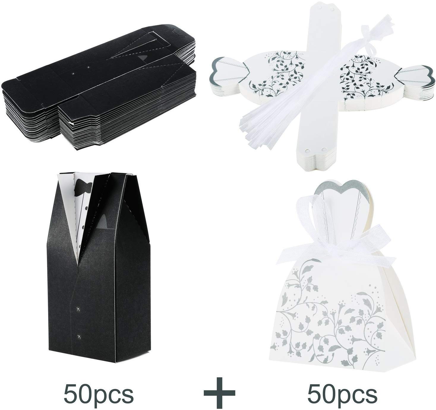 100pcs Boîte à Dragées Pour Mariage, 50 Pcs Noir Jeune Marié