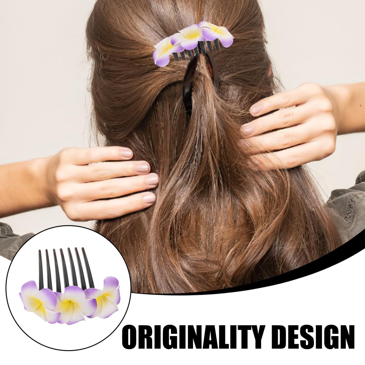 Plumeria Flower Hair Combs Lightweight Floral Side Clips for Women Girls Wedding Bridal Hair Accessories 3 Pieces