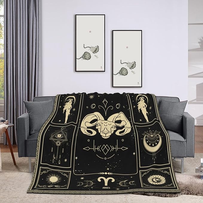Aries Constellation Blanket Astrology Sign Throw Blanket, Lightweight Microfiber Blanket Birthday Graduation to Mom Gifts for Women Men 60