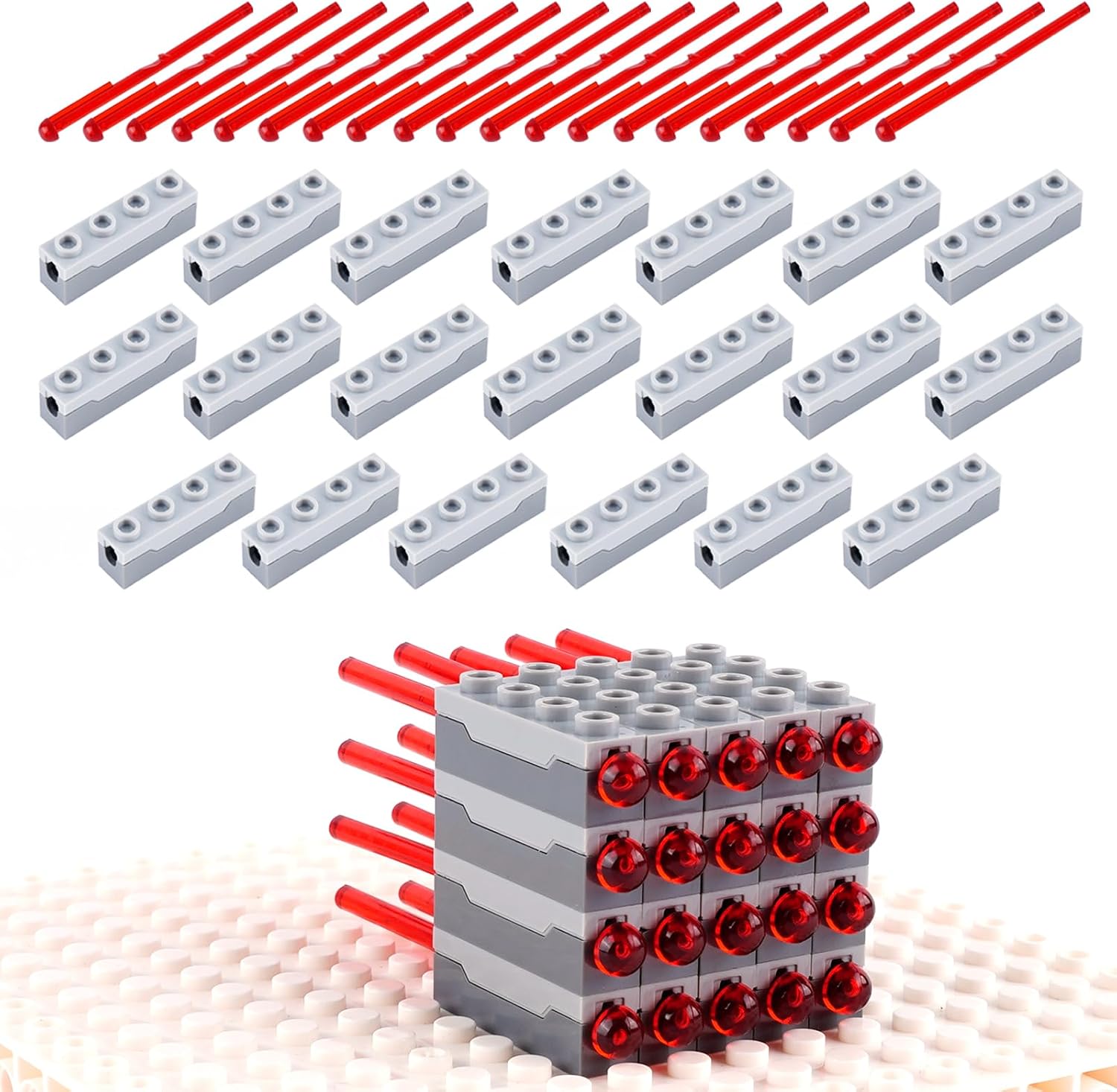 Launcher Blocks Pieces and Parts - Action Play Accessories Builidng Bricks Bulk Kit, STEM Weapons Creative Model, Compatible with Major Brands (20pcs Launcher Grey+20 Projectiles Transparent Red)