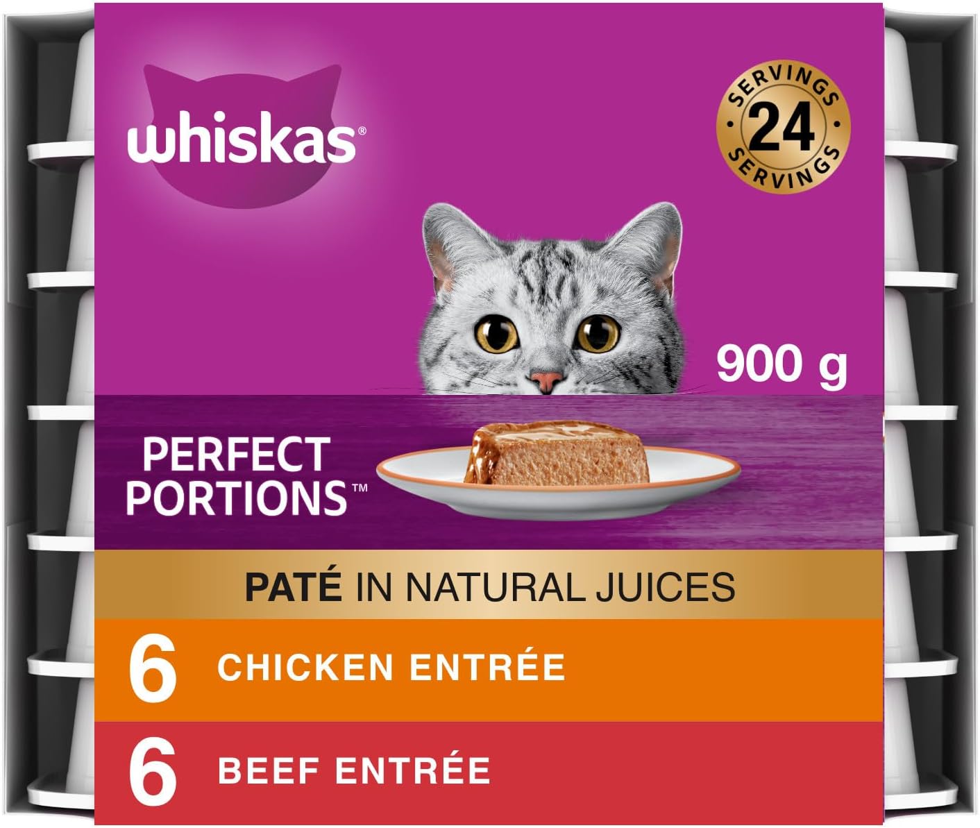 WHISKAS Perfect Portions Meaty Selections Adult Wet Cat Food Paté, 12x75g Tray