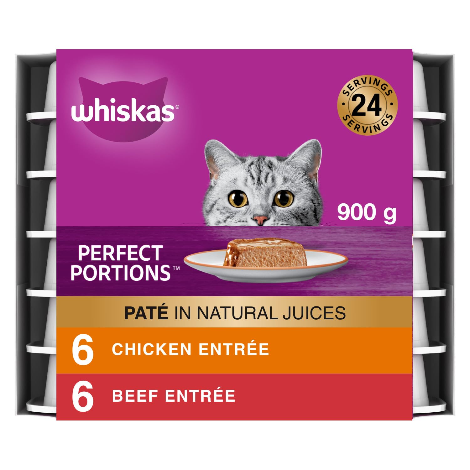 WHISKAS Perfect Portions Meaty Selections Adult Wet Cat Food Paté, 12x75g Tray image 1