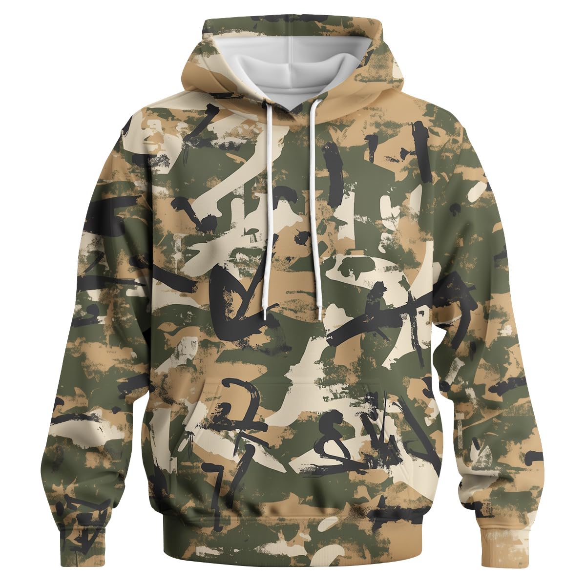 HSKLHBDIL Graffiti Camouflage Hoodie for Men Street Art Camo Pullover Hiking Hunting Sweatshirt