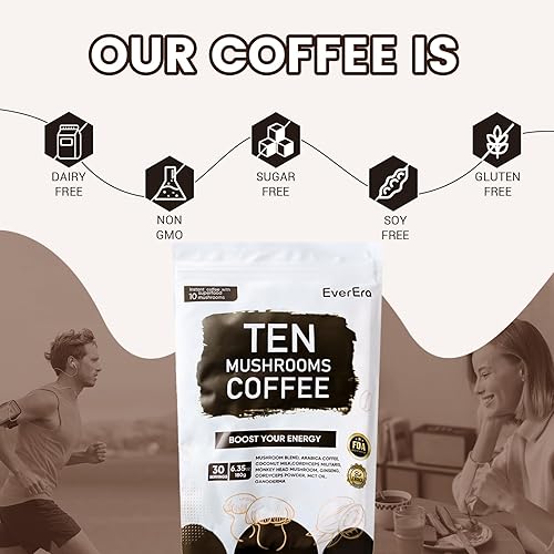 Miniatura 5 de Café de hongos, orgánico con 6 hongos adaptogénicos y aceite MCT, café instantáneo para una mejor energía, enfoque, digestión, inmunidad con melena