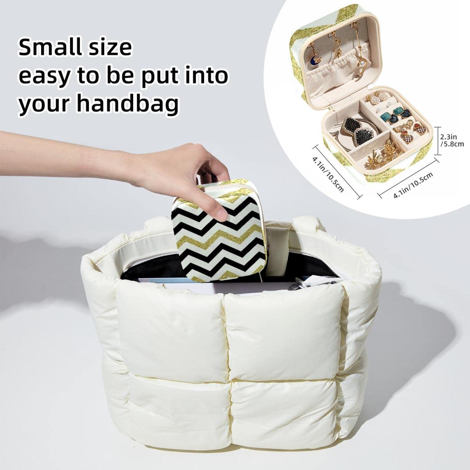 Amazon｜女性用ジュエリーボックス、ガールズジュエリーボックス、ポータブルミニジュエリーケース、ゴールデン ブラック リップル ライン  モダン｜ジュエリー収納 オンライン通販