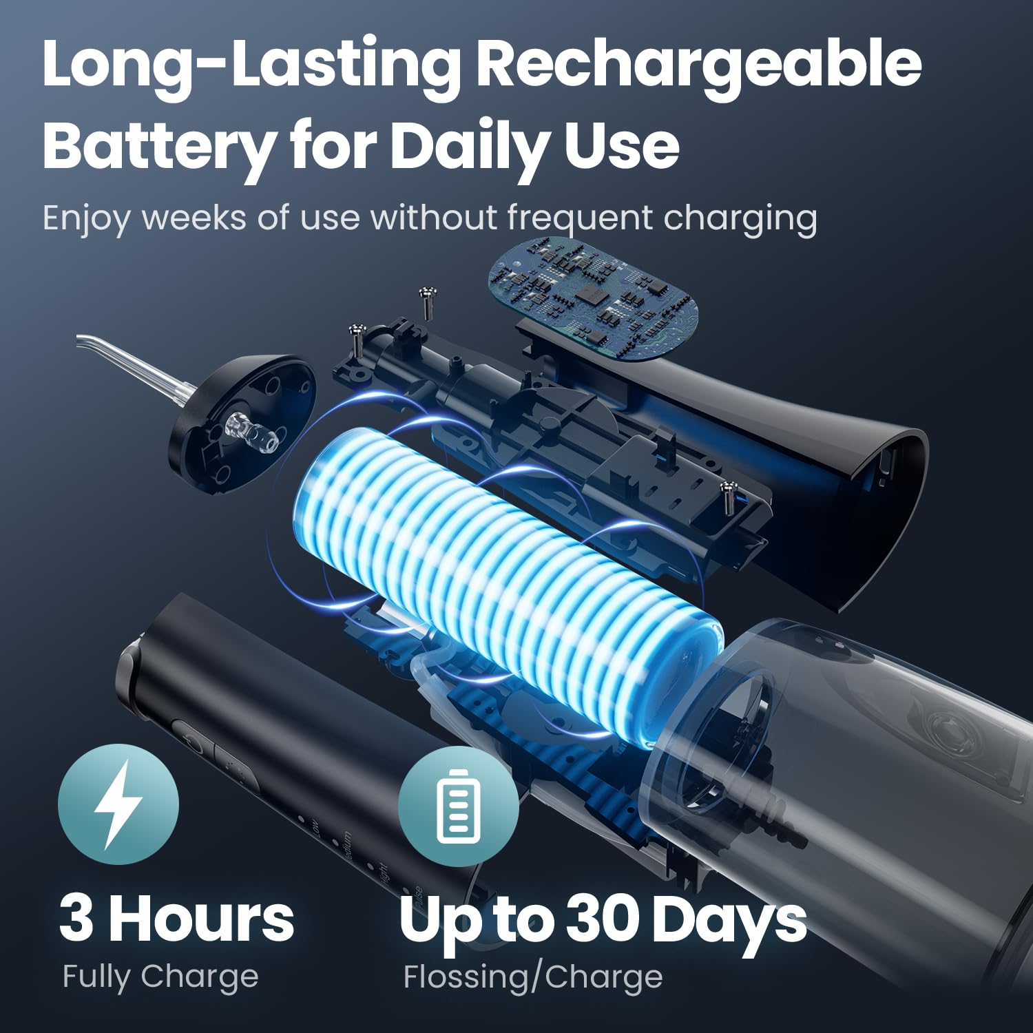 Onlyone Púa de hilo dental de agua para dientes, 300 ml, irrigador oral portátil, recargable, limpiador de riego de viaje, profesional, púas de limpieza eléctrica para limpieza de dientes, IPX7
