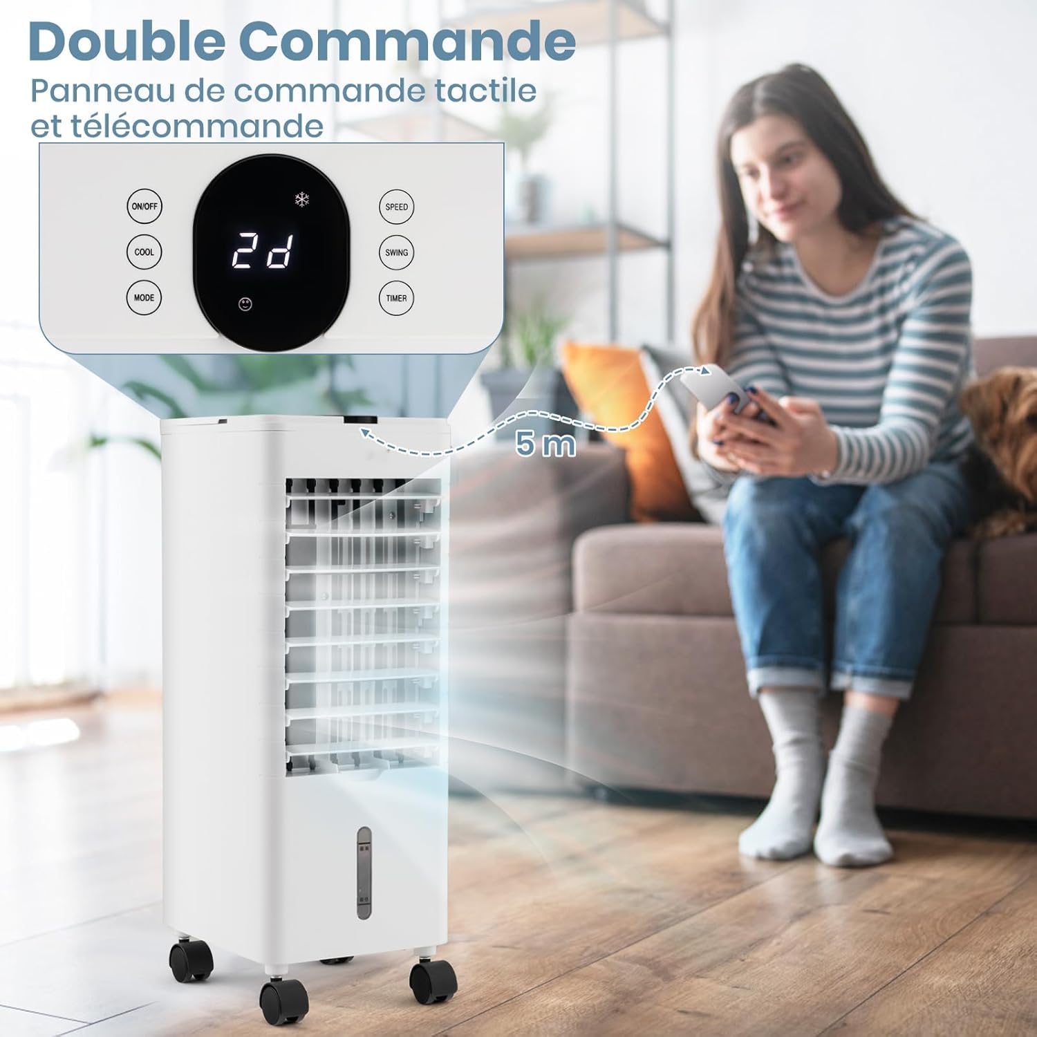RELAX4LIFE Rafraîchisseur d'Air Silencieux Mobile | 3 en 1 Refroidisseur d'Air Humidificateur Ventilateur | 3 Vitesses 3 Modes | Réservoir 2,8L | 4 Blocs Réfrigérants | Oscillation | Faible Conso