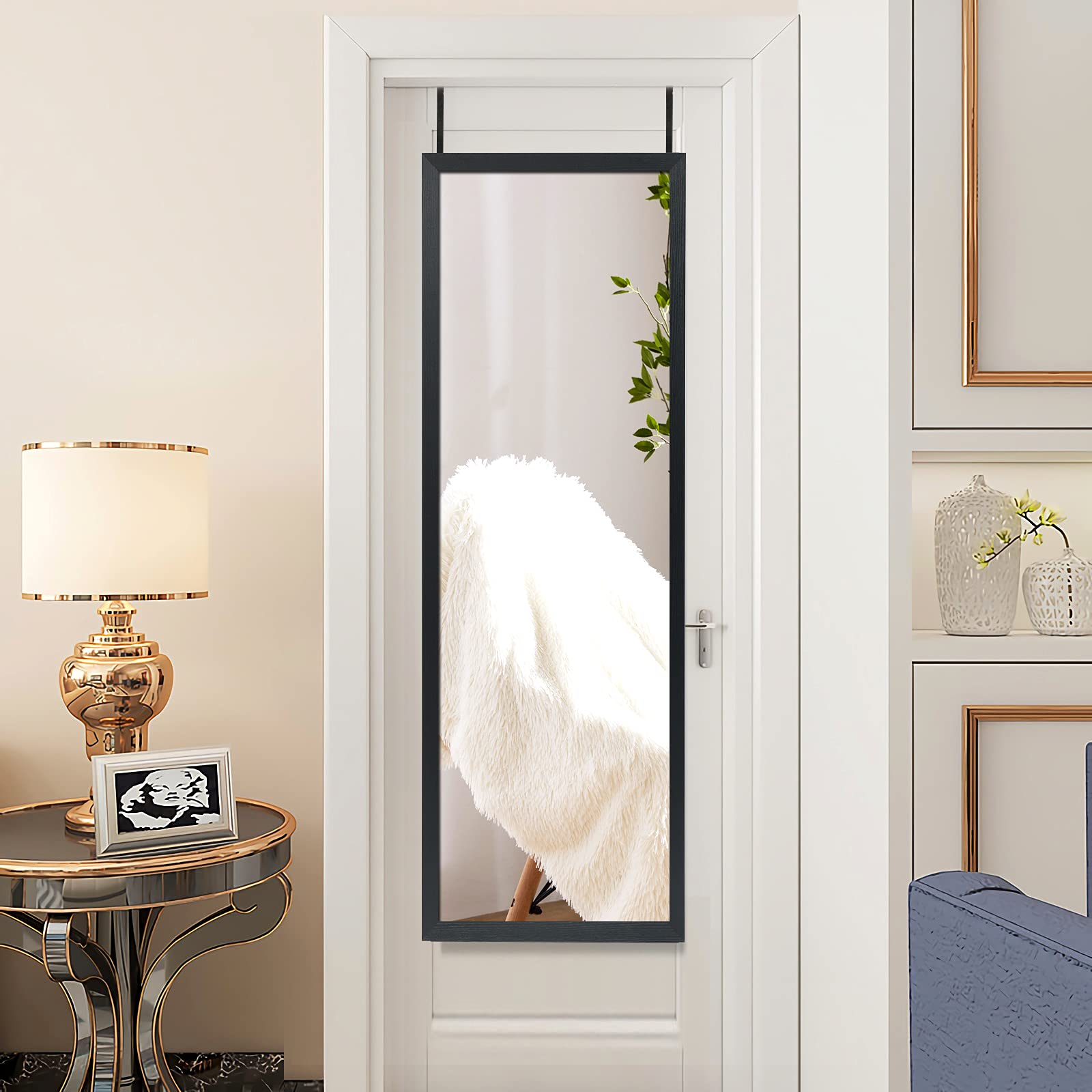 RELAX4LIFE Specchio Sospeso Rettangolare, Appendere alla Porta o alla Parete, Antideflagrante, a Figura Intera, per Ingresso, Bagno, Camera da Letto, 120x37x1,6 cm (Nero)