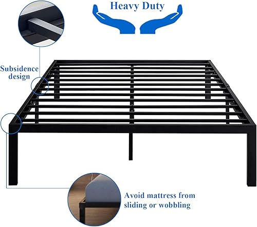 Miniatura 102 de Base de cama Vecelo, de 14 pulgadas, listones de acero resistente Plataforma metálica B,Plataforma plegable,Negro Metálico