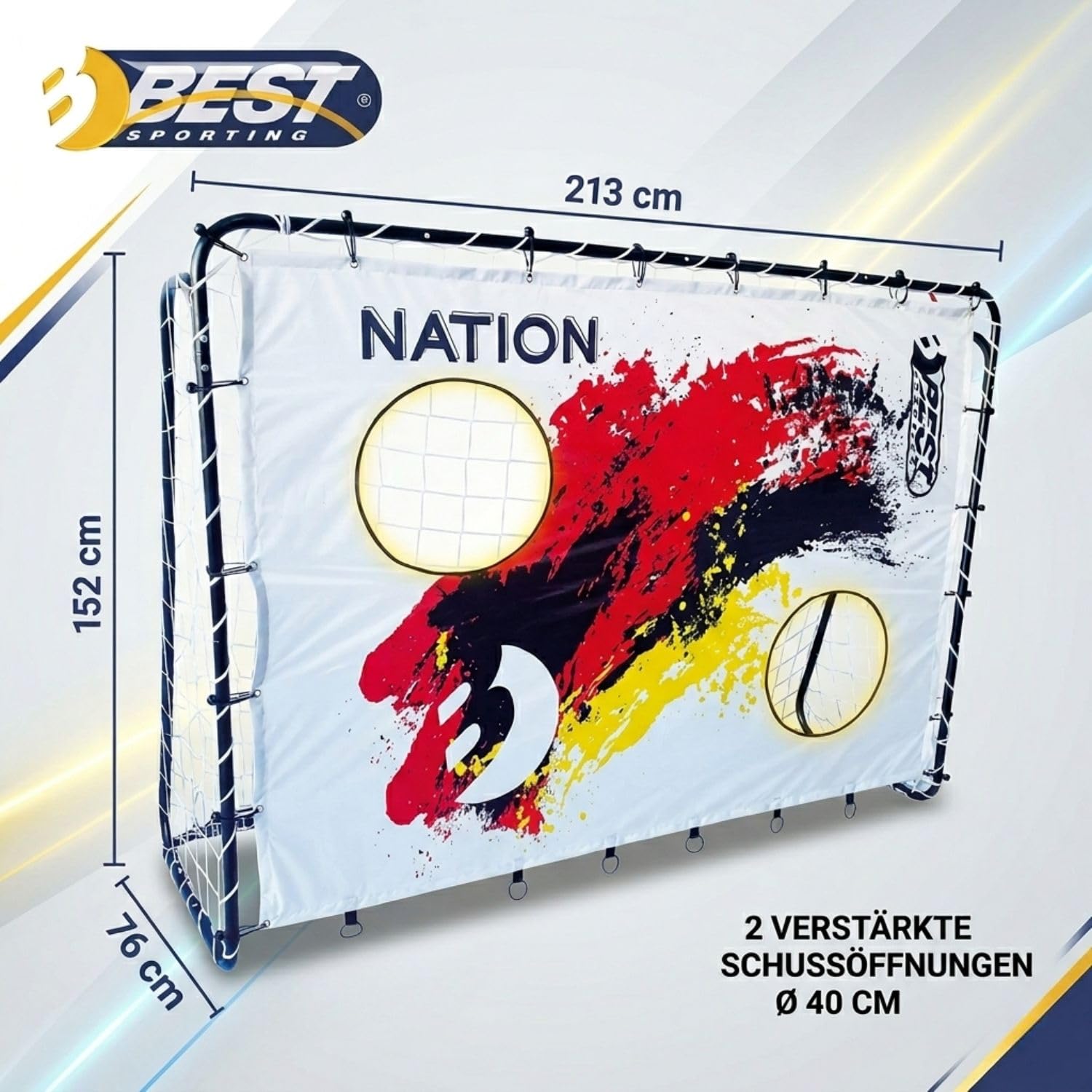 Best Sporting Fußballtor Kinder mit Torwand Nation, perfekt für WM- & EM-Veranstaltungen | 2-in-1 Fussballtore für Garten Kinder im Deutschland Design - 213 x 152 x 76 cm mit 2 Schusslöchern