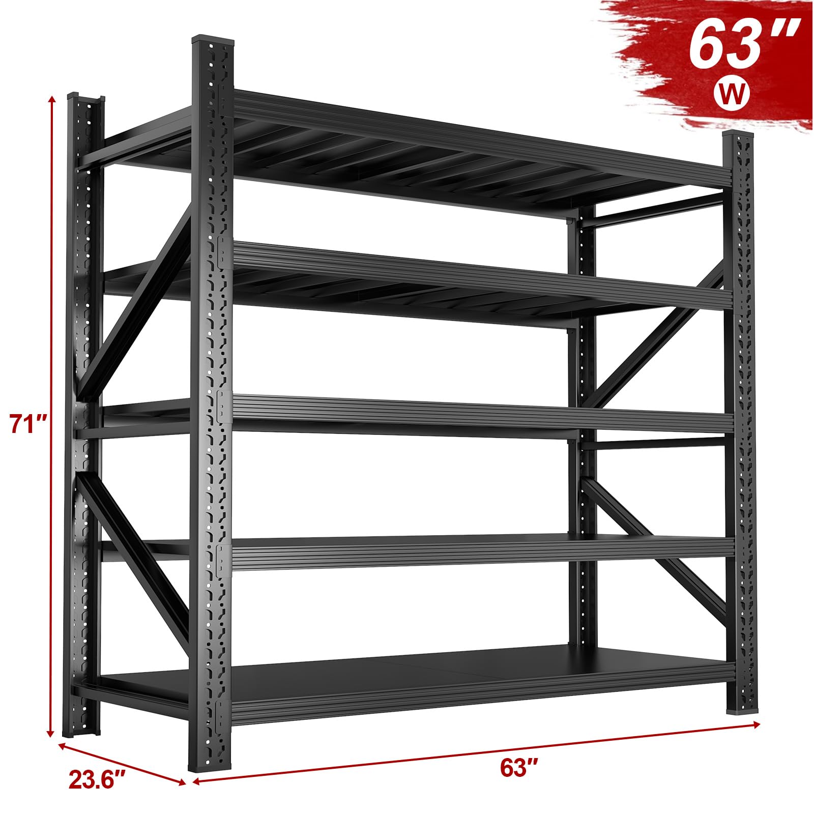 8000LBS Garage Storage Shelves, 5 Tier Adjustable Industrial Garage Shelving, Heavy Duty 63