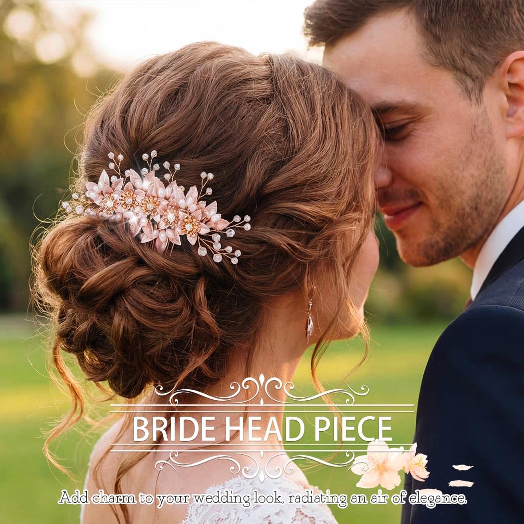 Campsis Bridal Hair Accessories Gold Flower Hair Comb for Wedding