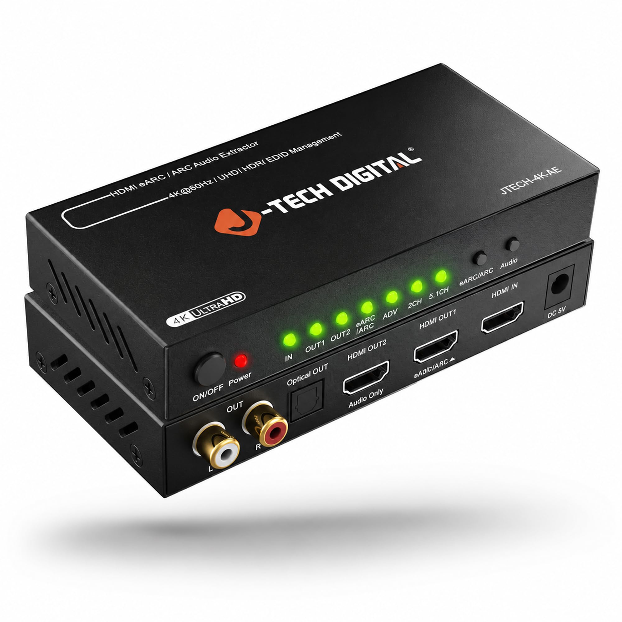 J-Tech Digital Extractor de audio HDMI eARC/ARC 4K, 4K 60Hz HDMI a óptico + convertidor RCA L/R, convertidor de audio digital a analógico DAC para consolas de juegos HDTV, portátiles, Blu-Ray [JTECH