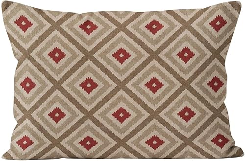 Gygarden Beauty Boudoir Ikat - Funda de cojín rectangular decorativa con diseño tribal de diamante, color caqui, rojo, bronceado, cremallera oculta,